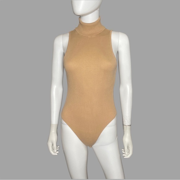 Zara Tops - Zara Nude Ribbed‎ Mock Neck Sleeveless Bodysuit